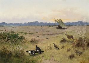 Paysage Aux Chevreuils Et Coqs De Bruyere