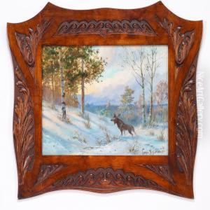 An Elk In A Winter Forest by Wladimir Leonidovich Murawjoff