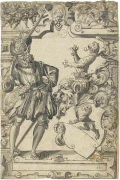 The Arms Of The Escher Zum Luchs With A Musketeer, A Battle Sceneabove - view 1