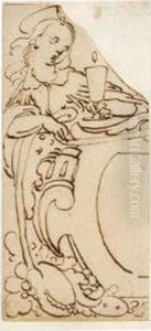 Study Of A Female Figure Holding A Chalice, Standing By Part Of A Shield