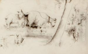 Cabritas En Un Paisaje by Ovidio Murgia De Castro