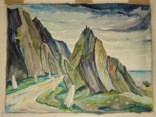 Traveller And Donkey On A Rocky Coastal Path,possibly Iceland - view 1