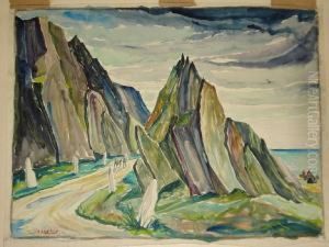 Traveller And Donkey On A Rocky Coastal Path,possibly Iceland by Charles Murray