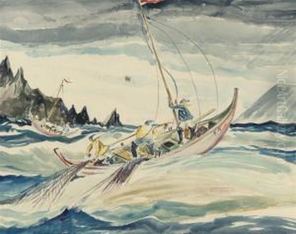 A Fishing Boat In Rough Seas - view 1