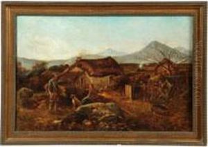 Family Outside A Thatched Roof Cottage by George Murray