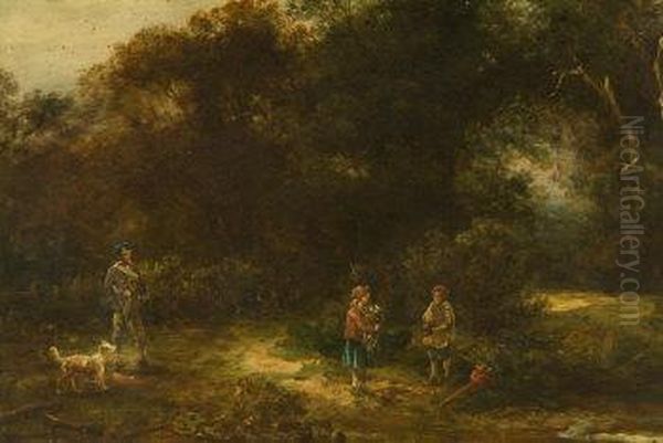 Family Group On A Woodland Path, Signed Geo Murray Lower Left - view 1