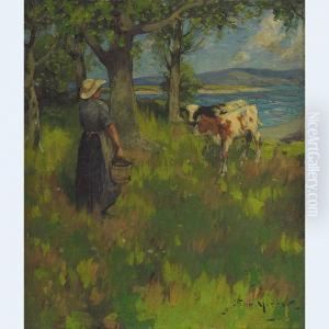 Milkmaid In A Summer Pasture by John Reed Murray