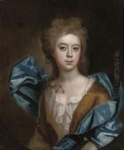 Portrait Of A Lady, Half-length, In A Yellow Dress And Blue Wrap by Thomas Murray