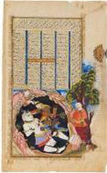 Rustam Killing The White Div: Illustrated Leaf From A Manuscript Of Firdausi's Shahnama, Signed By Mu'in Musavvir, Persia, Isfahan, C.1648-49 - view 1