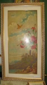Castello In Paesaggio Con Garofani E Farfalla