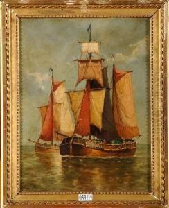 Bateaux De Peche En Mer by Auguste Henri Musin