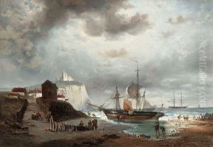 Voiliers Dans Une Baie D'une Cote Rocheuse by Francois Etienne Musin