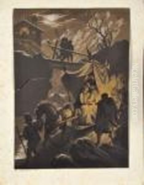 Lavis Noir Et Brun, Rehauts De Blanc Sur Papier Bleu. - view 1