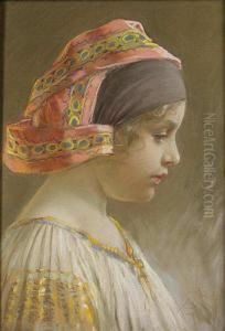 A Portrait Of A Girl In Profile by Kamil Vlasdislav Muttich
