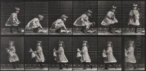 Child Lifting A Doll, Turning, And Walking Off by Eadweard Muybridge