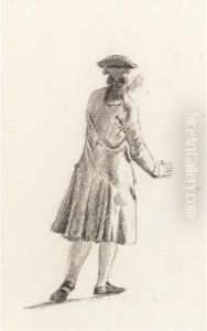 A Standing Gentelman Moving To The Right, Seen From Behind
