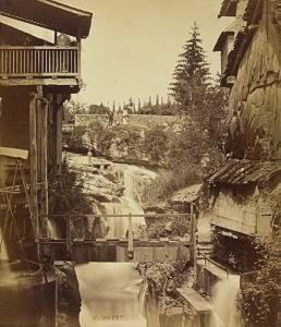 "cascade De Gresi, Savoie." Albumen Print, 15Â¼x13Â¼ Inches , Signed, In The Negative; Titled, In Ink, With The Photographer's Blind Stamp On Mount Recto. 1860s by Muzet