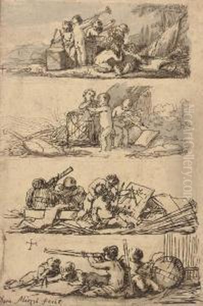 Putti Making Music And Studying Astronomy And Navigation - view 1