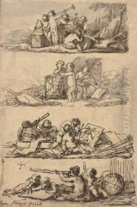 Putti Making Music And Studying Astronomy And Navigation