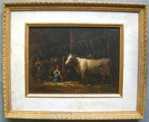 Scena Di Lavoro In Stalla by Giovanni Muzzioli