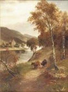 Cattle On A Path By A River by William Scott Myles