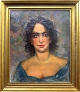 Portret Zeny V Modre Halence