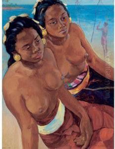 Two Balinese Girls On The Beach by Ceszlaw Mystkowsky
