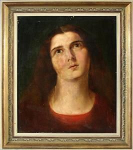 Brustbild Einer Jungen Frau Mit Nach Oben Gerichtetem Blick