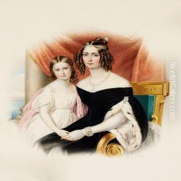 Portrait Of Empress Amelie-auguste-eugenie-napoleone Of Brazil With Her Daughter Marie-amelie-auguste - view 1