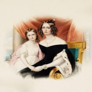 Portrait Of Empress Amelie-auguste-eugenie-napoleone Of Brazil With Her Daughter Marie-amelie-auguste by Franz Xaver Nachtmann