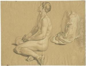 Studienblatt Mit Einem Sitzenden Mannerakt by Gustav Heinrich Naeke