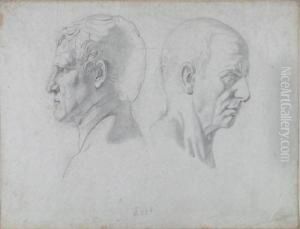 2 Studienblatter Mit Je Zwei Mannlichen Busten. by Gustav Heinrich Naeke