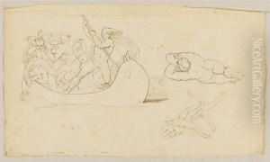 Study Portfolio With 4 Drawings Of Dante's "divina Commedia". by Gustav Heinrich Naeke