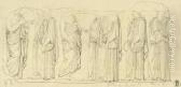 Studie Nach Einem Antiken Relief Mit 8 Gewandfiguren - view 1