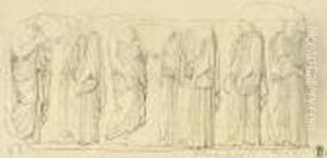 Studie Nach Einem Antiken Relief Mit 8 Gewandfiguren by Gustav Heinrich Naeke