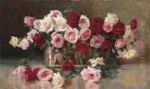 Largedecorative Still Life With Roses by Erno Nagy