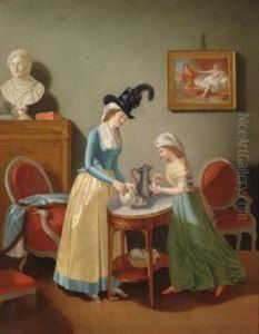 Interieur Mit Zwei Kaffee Trinkenden Damen by Johann August Ii Nahl