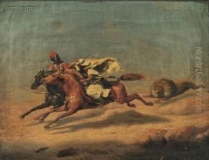 Arab Horsemen Fleeing A Lion by Charles Christian Nahl
