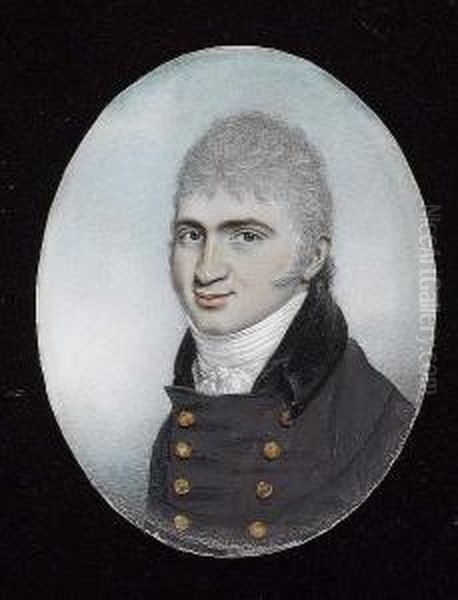 A Gentleman, Wearing Double-breasted Dark Grey Coat With Black Collar And Tied White Stock, His Hair Powdered. - view 1