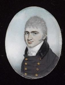 A Gentleman, Wearing Double-breasted Dark Grey Coat With Black Collar And Tied White Stock, His Hair Powdered. by William Naish