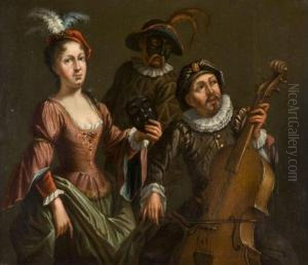 Personnages De La Comedia Dell'arte Et Joueur De Viole - view 1