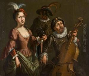 Personnages De La Comedia Dell'arte Et Joueur De Viole by Matthijs Naiveu