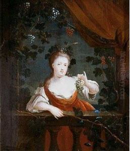 Mujer Asomada Al Balcon Con Racimode Uvas by Matthijs Naiveu