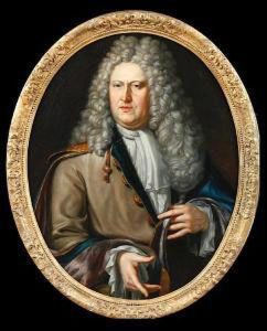 Portrait Of A Gentleman, Half Length Wearing A Grey Coat And Wig by Matthijs Naiveu