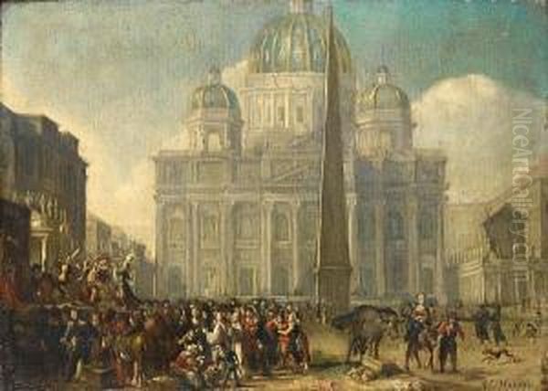 Figures Dancing On A Stage In The Piazza San Pietro, Rome - view 1