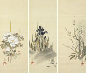 Plum, Iris And Peony by Hochu Nakamura