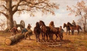 Three Fellers With Workhorses And Logging Wheels by Willem Carel Nakken