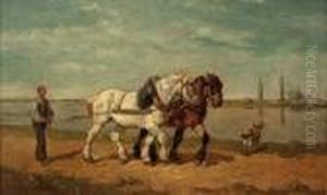 "bauer Mit Pferdegespann Am Flussufer" by Willem Carel Nakken