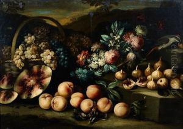 Nature Morte De Fruits Et De Fleurs Dans Un Paysage - view 1