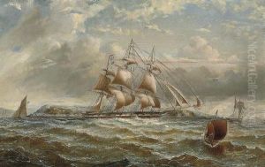 A British Merchantman Running Down The Firth Of Clyde, In A Stiff Breeze, The Cloch Lighthouse Off Her Port Bow